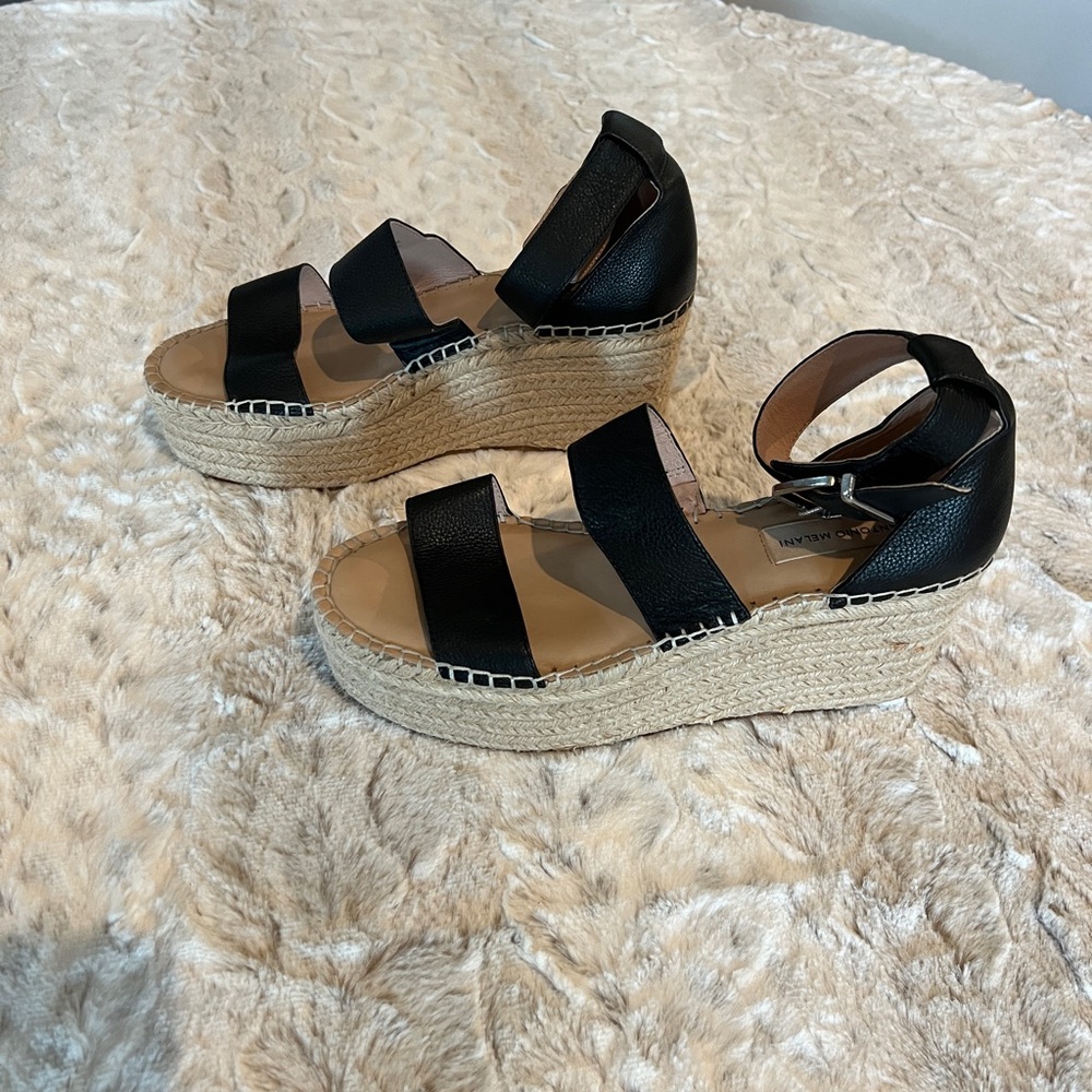 ANTONIO MELANI Black and Cream Espadrille Platform Sandals